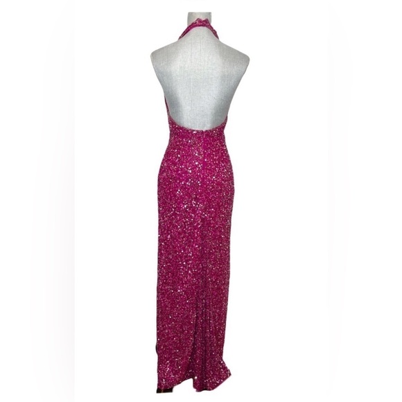 NWOT: Stunning Scala Fuchsia Sequined Long Backless Gown! Size Medium. 💖 - Picture 5 of 16